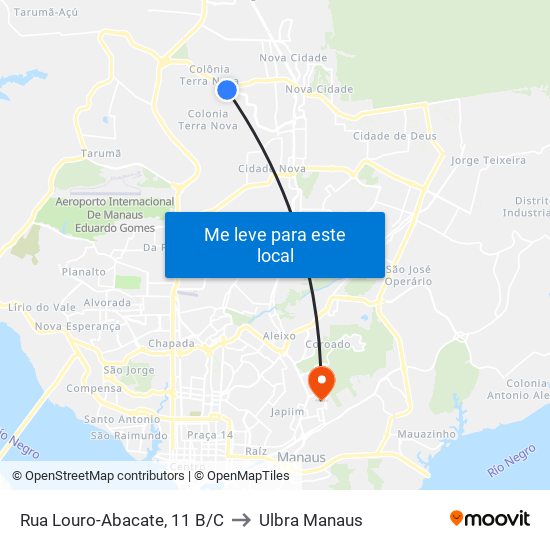 Rua Louro-Abacate, 11 B/C to Ulbra Manaus map