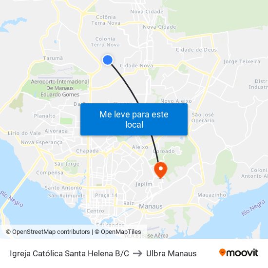 Igreja Católica Santa Helena B/C to Ulbra Manaus map