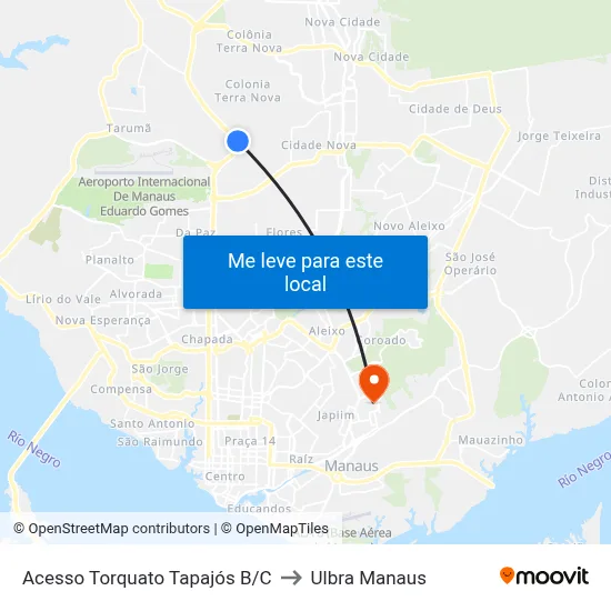 Acesso Torquato Tapajós B/C to Ulbra Manaus map
