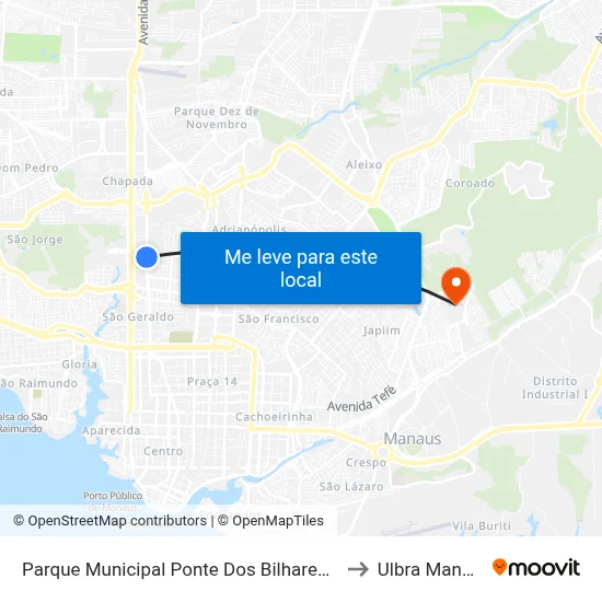 Parque Municipal Ponte Dos Bilhares B/C to Ulbra Manaus map