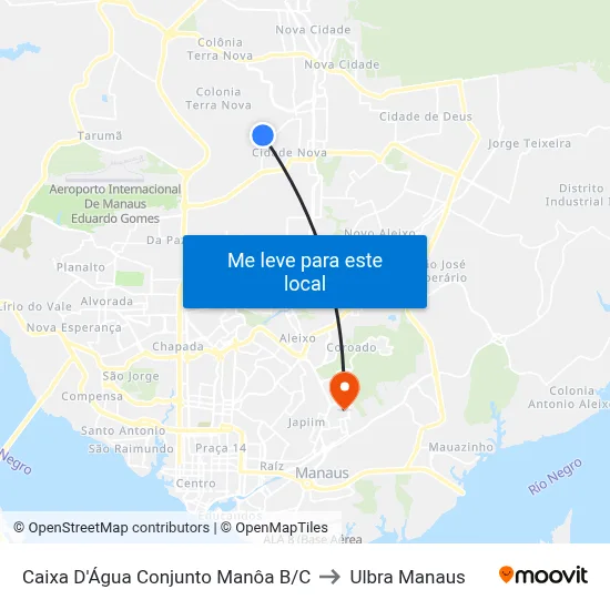 Caixa D'Água Conjunto Manôa B/C to Ulbra Manaus map