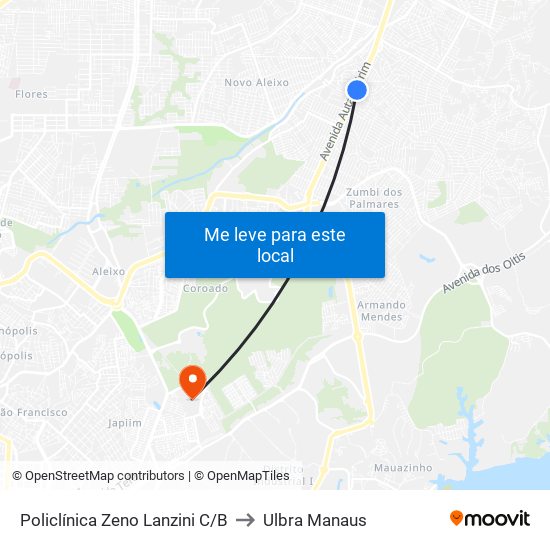 Policlínica Zeno Lanzini C/B to Ulbra Manaus map