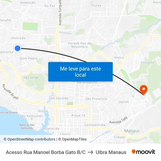 Acesso Rua Manoel Borba Gato B/C to Ulbra Manaus map