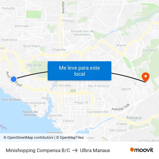 Minishopping Compensa B/C to Ulbra Manaus map