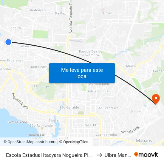 Escola Estadual Itacyara Nogueira Pinho B/C to Ulbra Manaus map