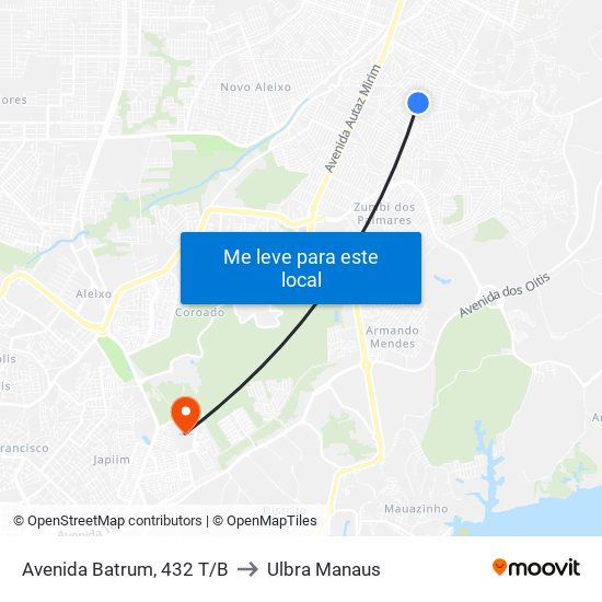 Avenida Batrum, 432 T/B to Ulbra Manaus map
