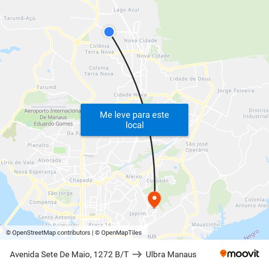 Avenida Sete De Maio, 1272 B/T to Ulbra Manaus map