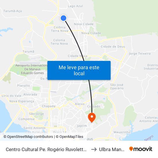 Centro Cultural Pe. Rogério Ruvoletto B/T to Ulbra Manaus map