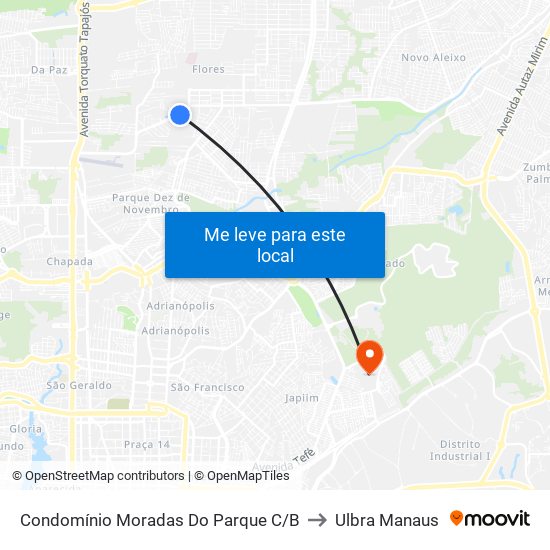 Condomínio Moradas Do Parque C/B to Ulbra Manaus map