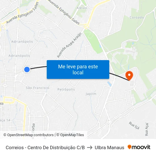 Correios - Centro De Distribuição C/B to Ulbra Manaus map