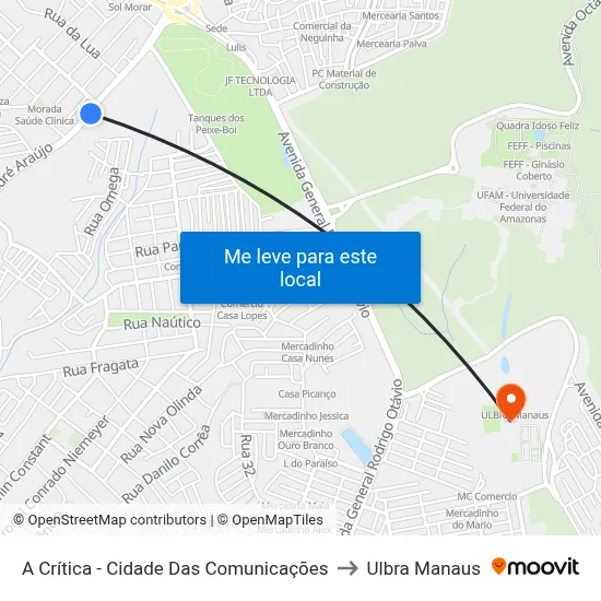 A Crítica - Cidade Das Comunicações to Ulbra Manaus map