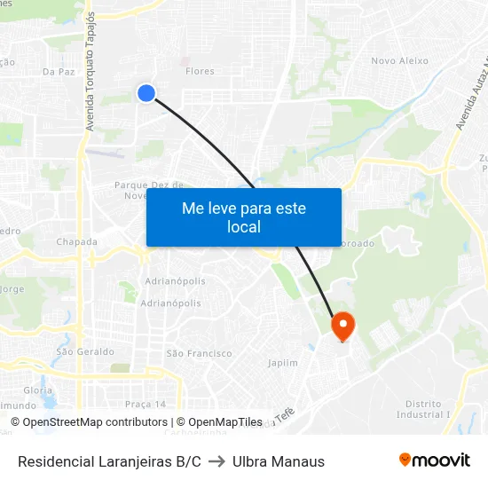 Residencial Laranjeiras B/C to Ulbra Manaus map