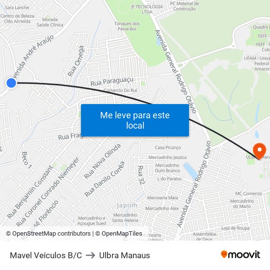 Mavel Veículos B/C to Ulbra Manaus map