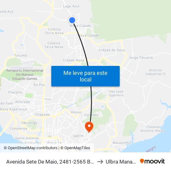 Avenida Sete De Maio, 2481-2565 B/C to Ulbra Manaus map
