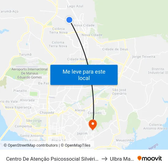 Centro De Atenção Psicossocial Silvério Tundis T/B to Ulbra Manaus map