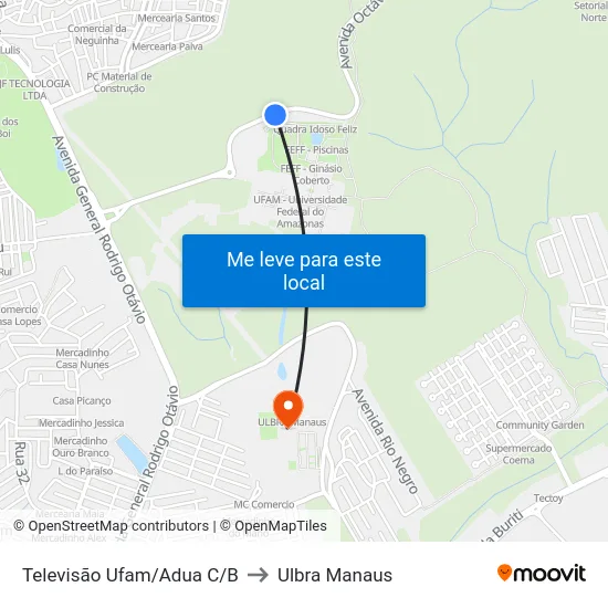 Televisão Ufam/Adua C/B to Ulbra Manaus map