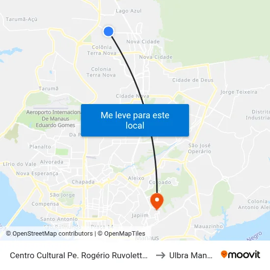 Centro Cultural Pe. Rogério Ruvoletto T/B to Ulbra Manaus map