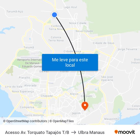 Acesso Av. Torquato Tapajós T/B to Ulbra Manaus map