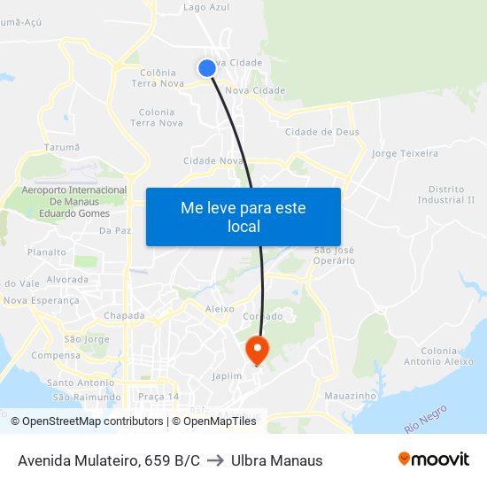 Avenida Mulateiro, 659 B/C to Ulbra Manaus map