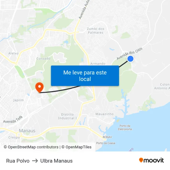 Rua Polvo to Ulbra Manaus map