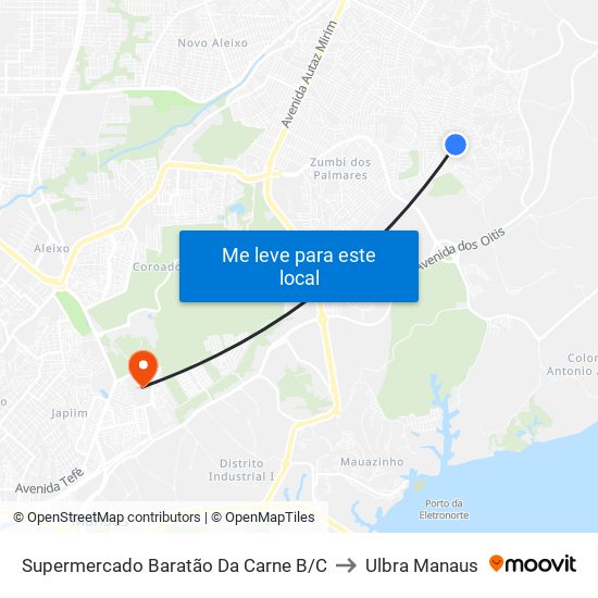Supermercado Baratão Da Carne B/C to Ulbra Manaus map