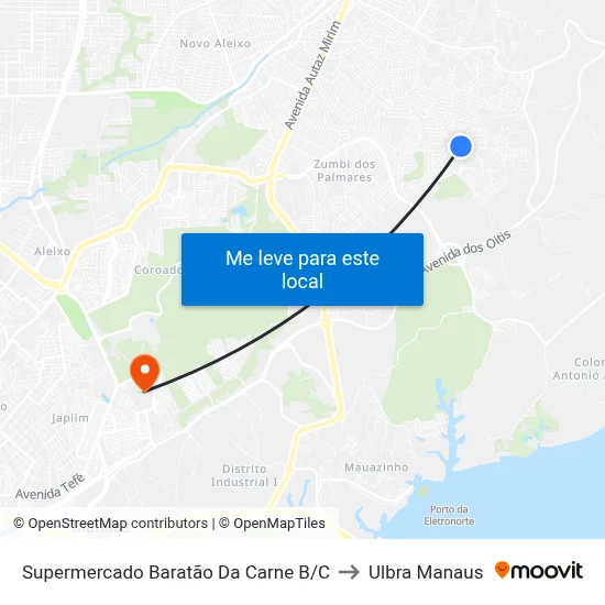 Supermercado Baratão Da Carne B/C to Ulbra Manaus map