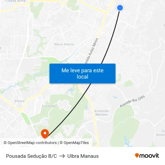 Pousada Sedução B/C to Ulbra Manaus map