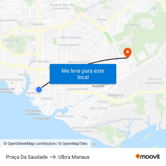 Praça Da Saudade to Ulbra Manaus map