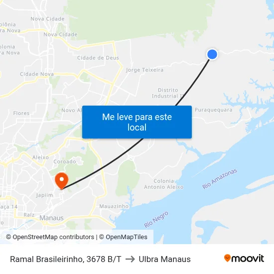 Ramal Brasileirinho, 3678 B/T to Ulbra Manaus map