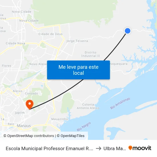 Escola Municipal Professor Emanuel R. Da Cunha B/T to Ulbra Manaus map