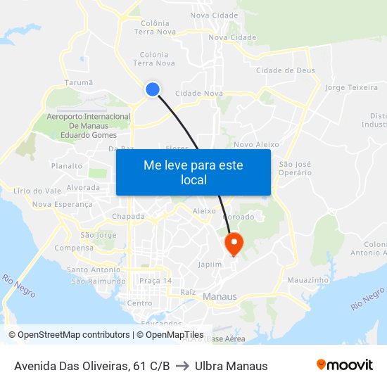 Avenida Das Oliveiras, 61 C/B to Ulbra Manaus map