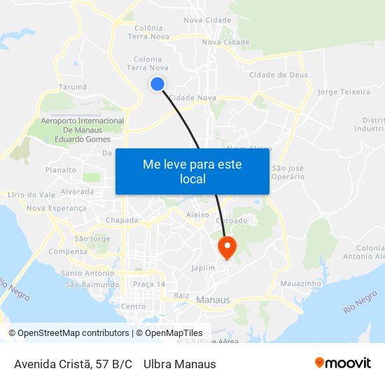 Avenida Cristã, 57 B/C to Ulbra Manaus map