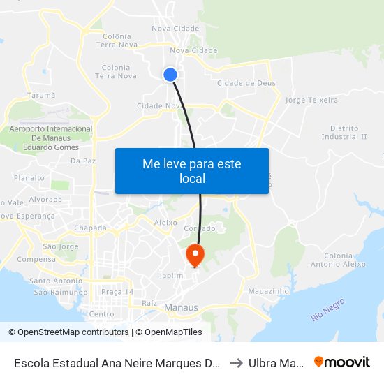 Escola Estadual Ana Neire Marques Da Silva C/B to Ulbra Manaus map