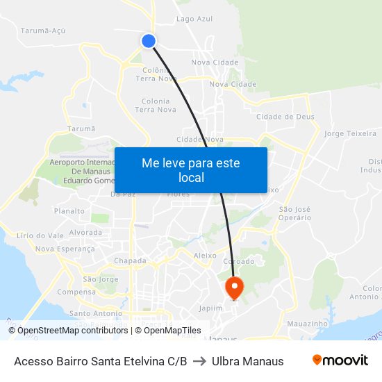 Acesso Bairro Santa Etelvina C/B to Ulbra Manaus map