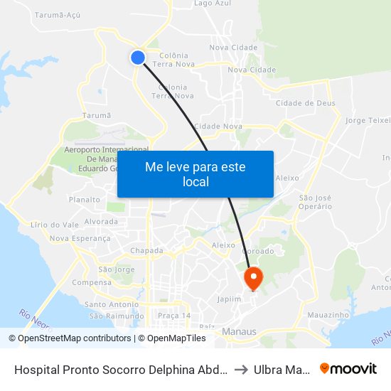 Hospital Pronto Socorro Delphina Abdel Aziz C/B to Ulbra Manaus map