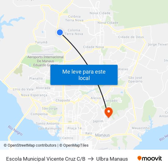 Escola Municipal Vicente Cruz C/B to Ulbra Manaus map