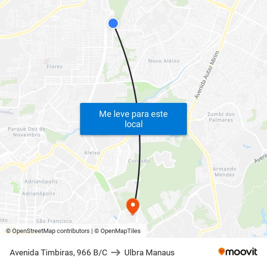 Avenida Timbiras, 966 B/C to Ulbra Manaus map