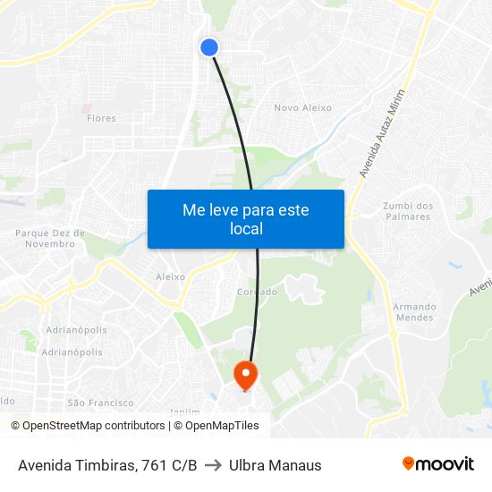 Avenida Timbiras, 761 C/B to Ulbra Manaus map