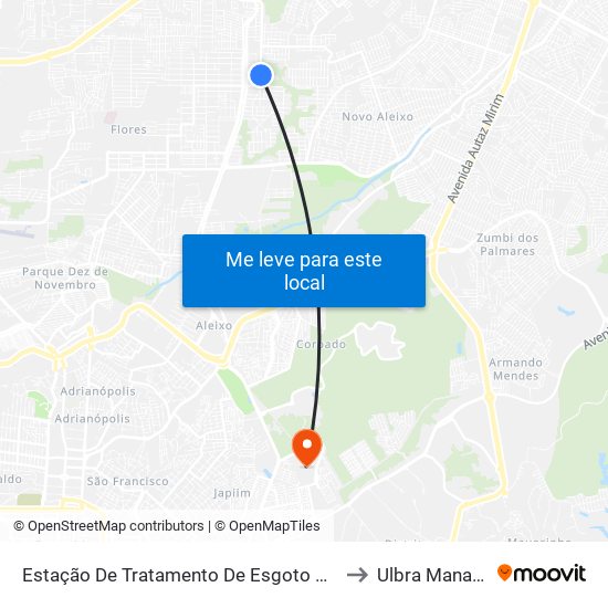 Estação De Tratamento De Esgoto C/B to Ulbra Manaus map