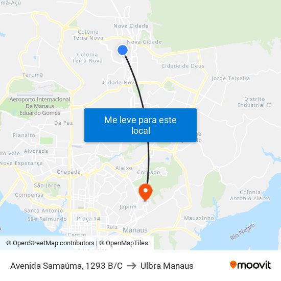 Avenida Samaúma, 1293 B/C to Ulbra Manaus map