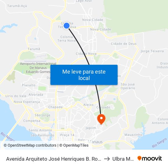 Avenida Arquiteto José Henriques B. Rodrigues, 2201 B/C to Ulbra Manaus map