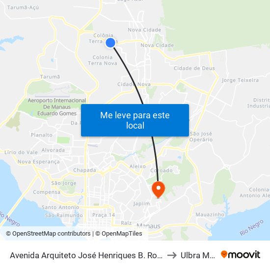 Avenida Arquiteto José Henriques B. Rodrigues, 2693 B/C to Ulbra Manaus map