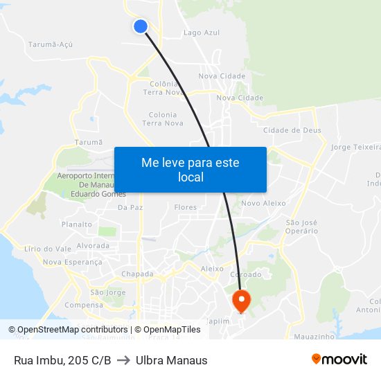 Rua Imbu, 205 C/B to Ulbra Manaus map