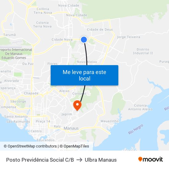 Posto Previdência Social C/B to Ulbra Manaus map