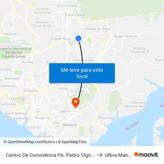 Centro De Convivência Pe. Pedro Vignola B/C to Ulbra Manaus map