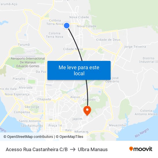 Acesso Rua Castanheira C/B to Ulbra Manaus map