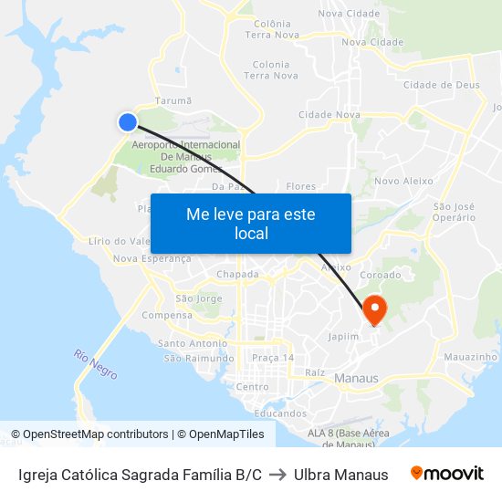 Igreja Católica Sagrada Família B/C to Ulbra Manaus map