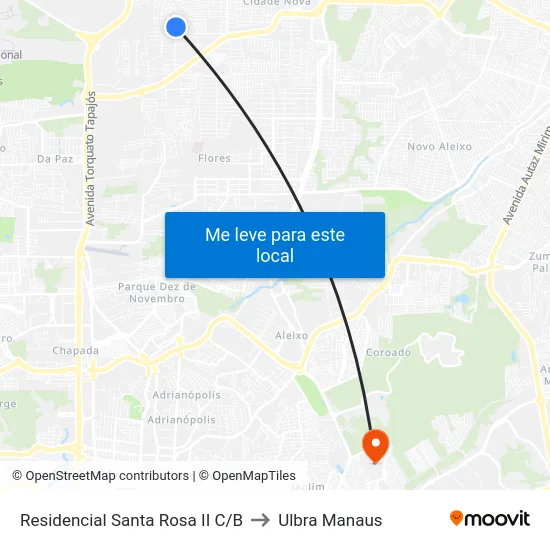 Residencial Santa Rosa II C/B to Ulbra Manaus map
