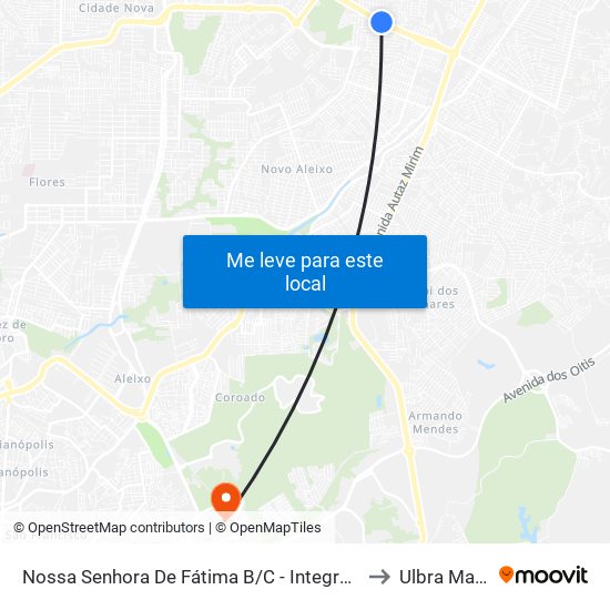 Nossa Senhora De Fátima B/C - Integração Tarifada to Ulbra Manaus map
