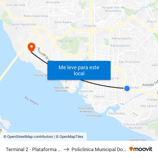 Terminal 2 - Plataforma B - ➏ Sentido Bairro to Policlínica Municipal Doutor Djalma Batista map